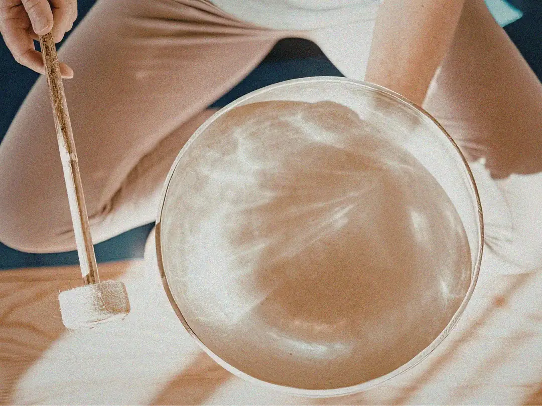 A crystal singing bowl during a soundbath