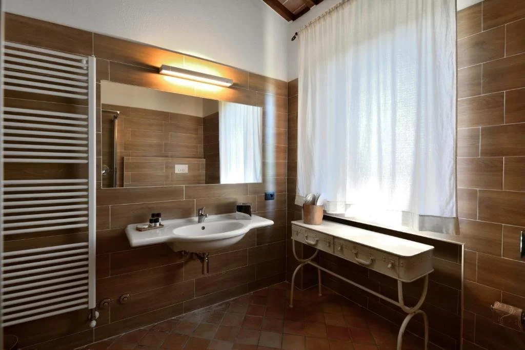 A light-filled private bathroom