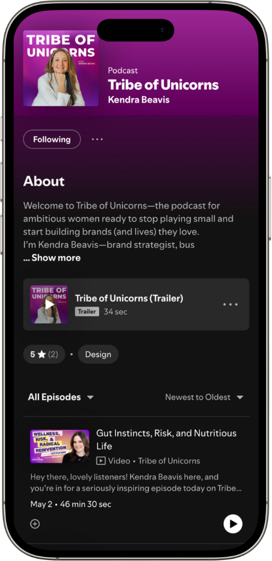 Tribe of Unicorns podcast on a phone